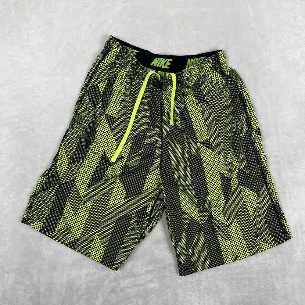 Nike Dri-FIT Shorts Mens Medium Volt Yellow Geometric 8 Inseam Athletic Gym